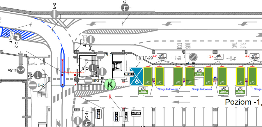 Projekt organizacji ruchu na parkingu podziemnym przy NFM we Wrocławiu