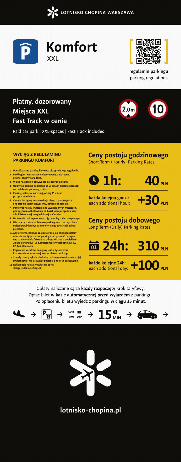 Projekt przykładowego pylonu wjazdowego dla jednego z parkingów kubaturowych Lotniska Chopina w Warszawie